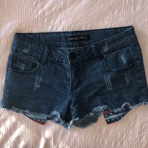 Denim Shorts American Flag Pockets